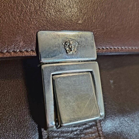 Versace (Authentic) Brown Leather Document Holder Top Handle Vintage Bag, VGUC - Picture 4 of 10